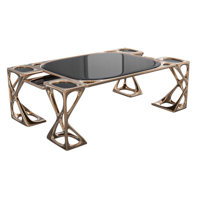 Art Deco "Inizio" Coffee Table With Bronze and Stainless Steel, Handcrafted For Sale - Image 3 of 10