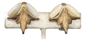 Vintage Signed Napier Goldtone Mother-of-Pearl Clip Earrings-2 Pieces