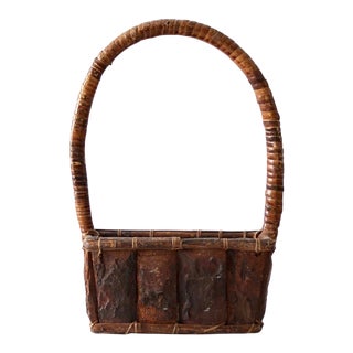 Vintage Rustic Basket With Handle For Sale