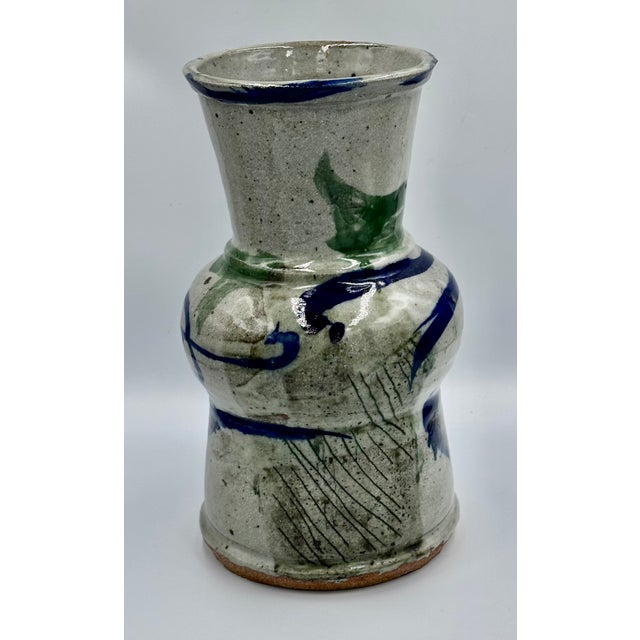1960s Mid 20th Century Salt Glazed Stoneware Studio Art Pottery Vase Signed For Sale - Image 5 of 8