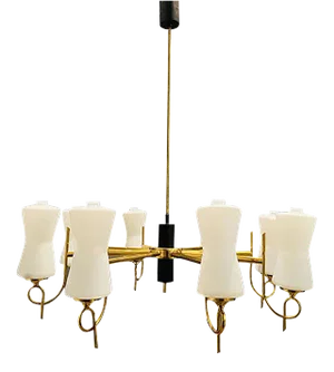 Large Brass Chandelier with Opaline Glass Shades from Stilnovo, 1950s