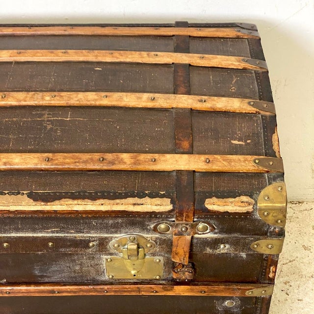 Black Large Vintage Travel Trunk, 1920s For Sale - Image 8 of 9