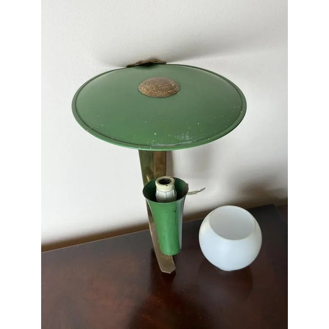 Italian Wall Lamp in Green Aluminum and Opaline Glass, 1950s For Sale - Image 6 of 10