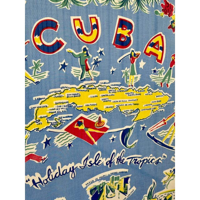 Monumental Vintage Cuba Souvenir Tablecloth Professionally Framed Wall Art For Sale - Image 4 of 12