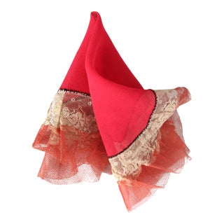 1920's Art Deco Red Silk & Lace Octagonal Flapper Hankie For Sale