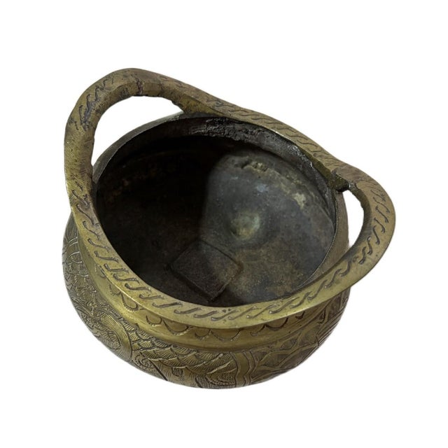 Chinoiserie Mid-20th Century Chinese Export Chinoiserie Etched Brass Tripod Censer For Sale - Image 3 of 5