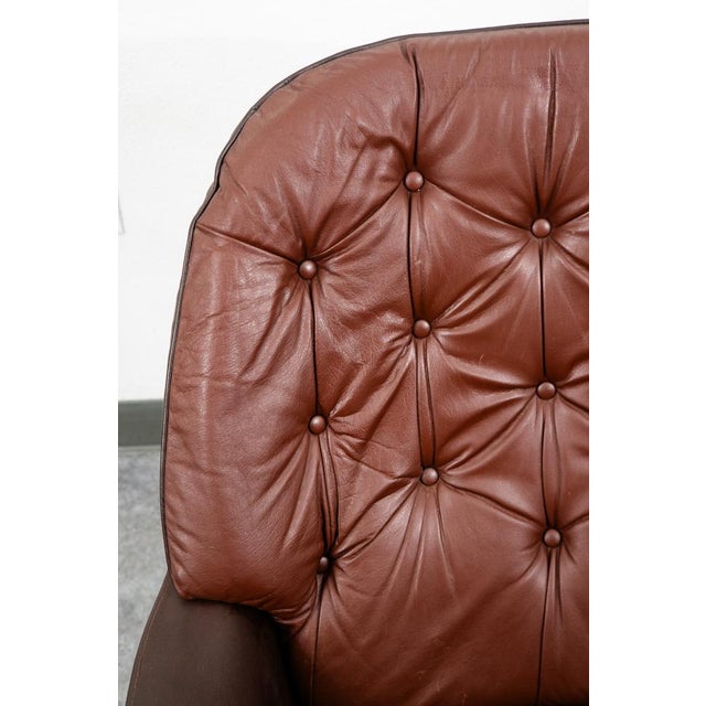 1960s Mid Century Danish Modern Lounge Chair Swivel Brown Leather Tufted Denmark MCM For Sale - Image 11 of 12