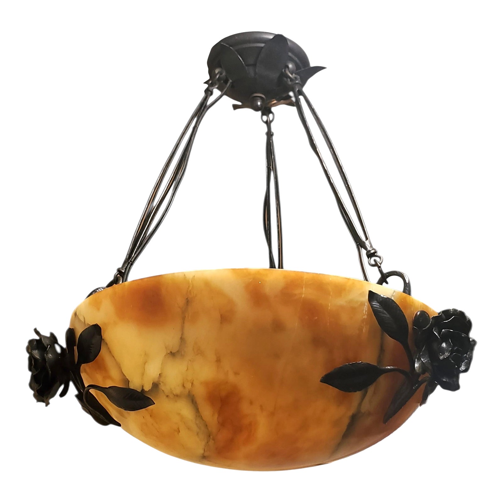 Amber Hand Carved Alabaster Original Coupe With Hand-Forged Iron Rose ...