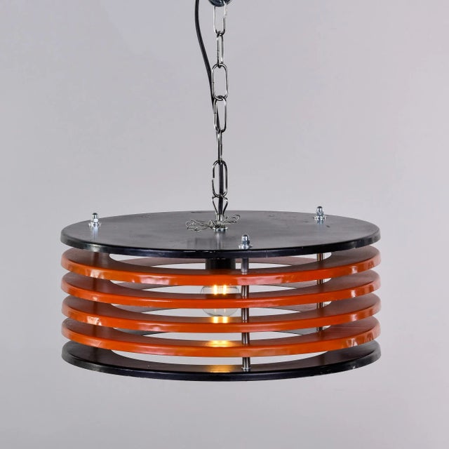 Italian Black & Orange Color Round Pendant Light - Black Finish For Sale - Image 13 of 13