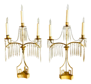 Russian Neoclassical, Table Lamps, Dore Bronze, Crystal, France, 19th C.