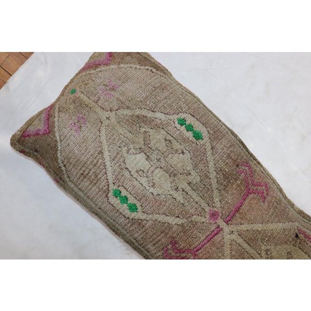 Late 20th Century Long Narrow Brown Pink Pops of Green Turkish Pillow For Sale - Image 5 of 6
