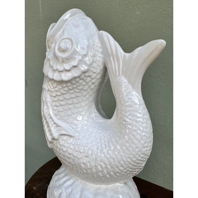 Ceramic Vintage Bordallo Pinheiro Portuguese Ceramic Koi Fish Pitcher Vase — Tropical Decor For Sale - Image 7 of 9