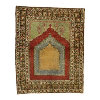 Vintage Turkish Oushak Prayer Rug, 03'11 X 04'10 For Sale