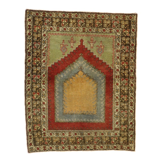 Vintage Turkish Oushak Prayer Rug, 03'11 X 04'10 For Sale