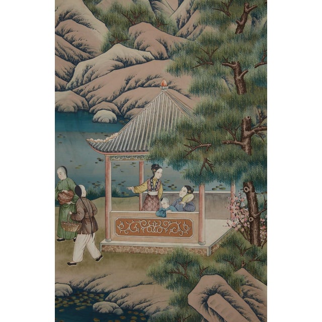 Chinoiserie Hand Painted Chinoiserie Wallpaper Panels - Set of 4 For Sale - Image 3 of 5