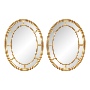 Pair of Beveled Glass Oval Neoclassical Style Gilded Mirrors