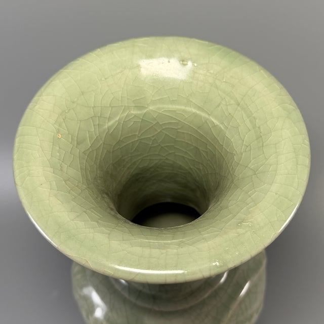 Antique Chinese Longquan Celadon Carved Floral Vase For Sale - Image 4 of 8