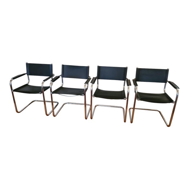 1960s Leather & Chrome Cantilever Chairs - Set of 4 For Sale