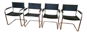 1960s Leather & Chrome Cantilever Chairs - Set of 4