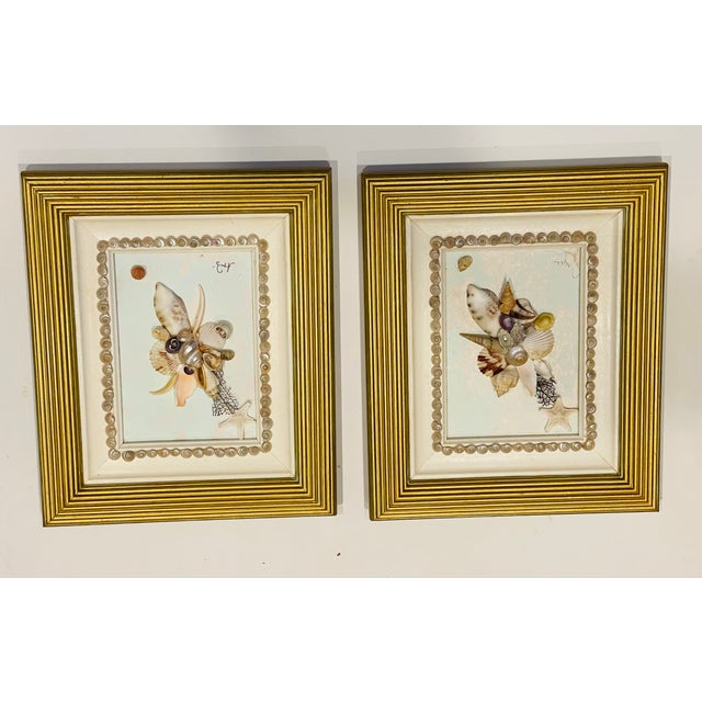 1960s 1960s Pair of Lovely Shell Art Signed and Framed For Sale - Image 5 of 6
