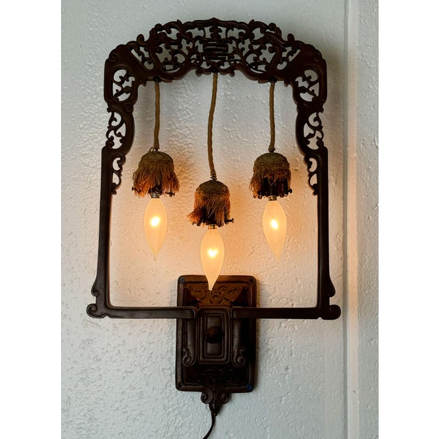 Bronze A Pair of 19th Century French Chinoiserie Patinated Bronze Sconces For Sale - Image 8 of 8