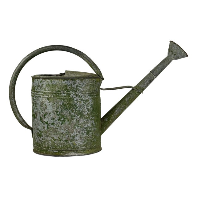 Mid 20th Century Lovely Vintage European Metal Watering Can for Garden Decor, in Splendid Green For Sale