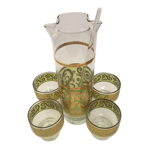 Mid-Century Modern Culver Toledo Martini Set With Four Footed Glasses and Stir Stick- 6 Pieces