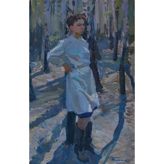 Original Oil Painting: Young Nurse Portrait, Ukrainian Art, 1980s 68-45 For Sale