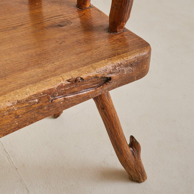 French Folk Art Hand-Carved Wood Armchair, 1960s For Sale - Image 9 of 11