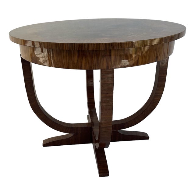 Late 20th Century Sculptural Art Deco Style Burl Wood Center Table With Radial Sunburst Top For Sale