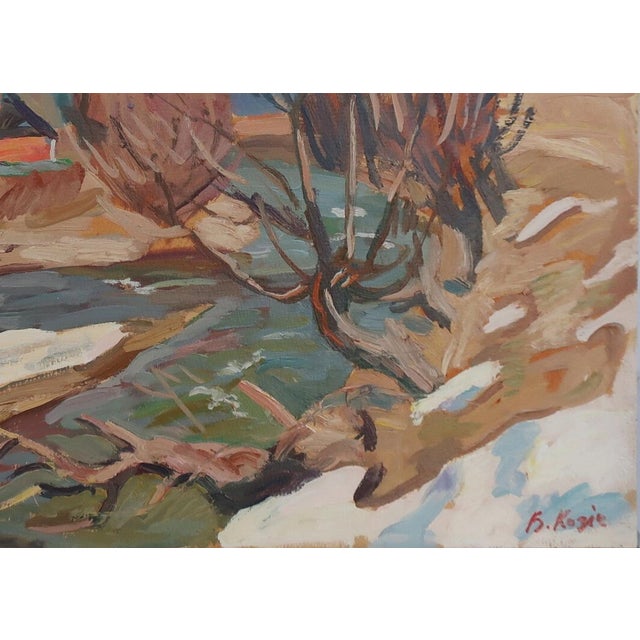 1980s Ukrainian Impressionism Oil Painting, Rural Autumn Landscape 50-69,5 For Sale - Image 6 of 6