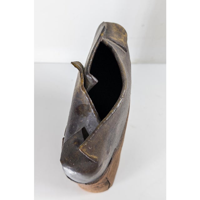 Ceramic Mid-Century Modern Rustic Faux Bois Style Pottery Vase, Signed For Sale - Image 7 of 11