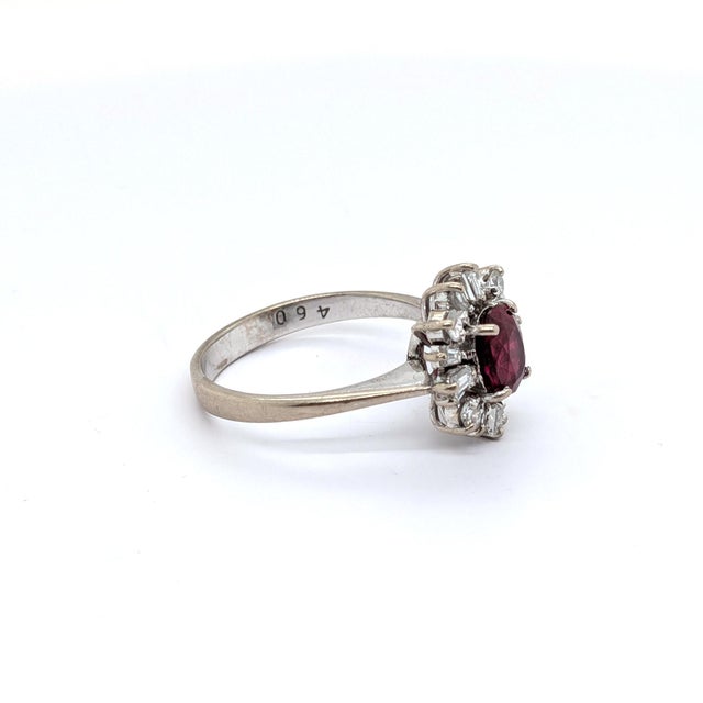 Gia Certified Natural Oval Sri Lankan Ruby & Diamond Halo in 18k White Gold Ring, Size 6 For Sale - Image 4 of 9