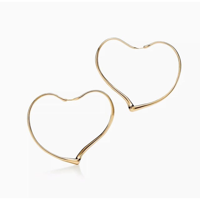 Late 20th Century Late 20th Century Pair of Tiffany & Co., Elsa Peretti, 18k Yellow Gold Large Open Heart Hoop Earrings For Sale - Image 5 of 7