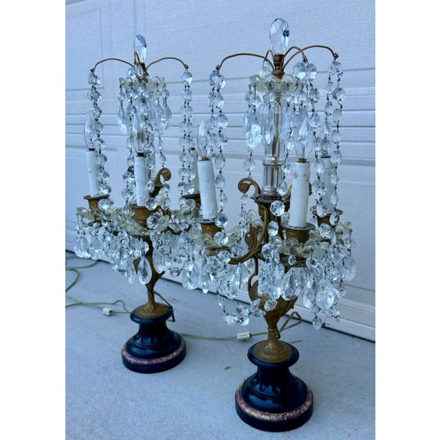 French Antique Girandole Candelabra Crystal Chandelier Table Lamps - a Pair For Sale - Image 15 of 18