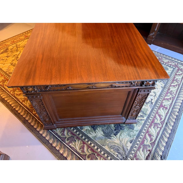 Presidential "Resolute Desk" Carved Mahogany Handcrafted Executive Partners Desk For Sale In West Palm - Image 6 of 12