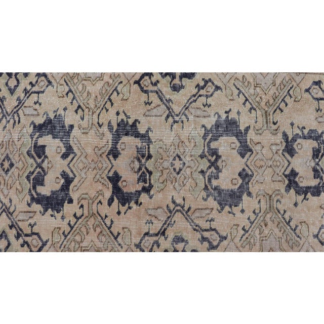 Textile Vintage Turkish Oushak Rug With Beige and Navy Blue Accents 3'9 X 5'6 For Sale - Image 7 of 11