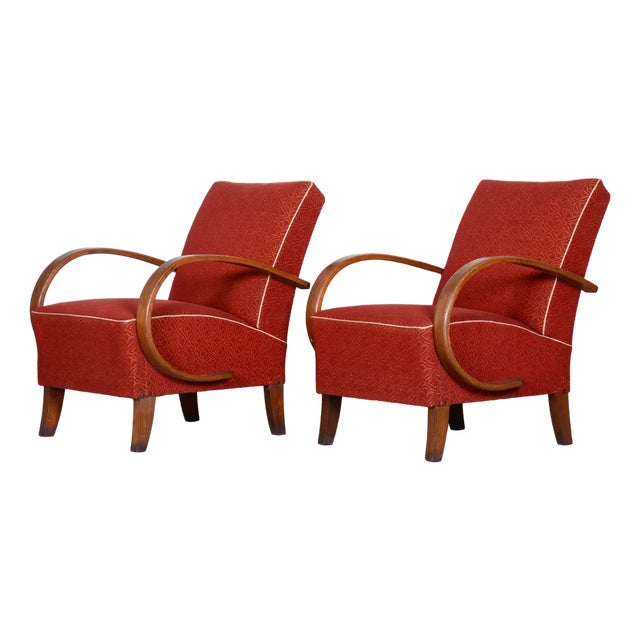 Set of Art Deco Armchairs in Beech attributed to J. Halabala for Up Závody, Czech, 1930s For Sale