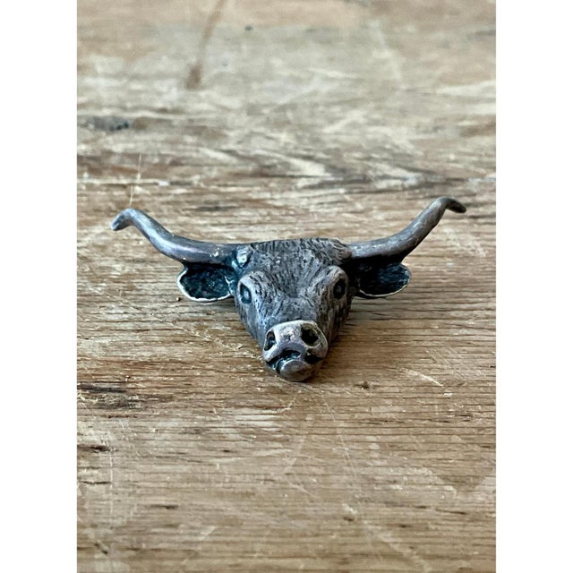 Vintage Antiqued Silver Steer Head Pendant For Sale - Image 4 of 12