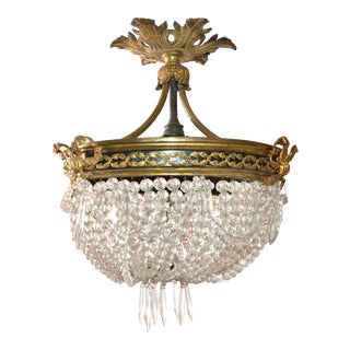 Early French Empire Style Bronze & Crystal Chandelier, 3 Lights For Sale