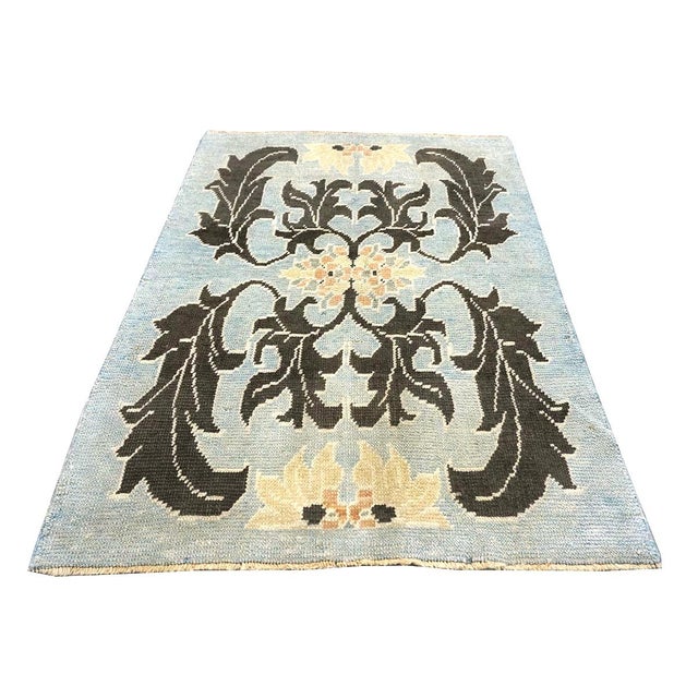 21st Century Turkish Donegal Oushak 4x6 Light Blue & Black Handmade Area Rug #1141501 For Sale - Image 4 of 6