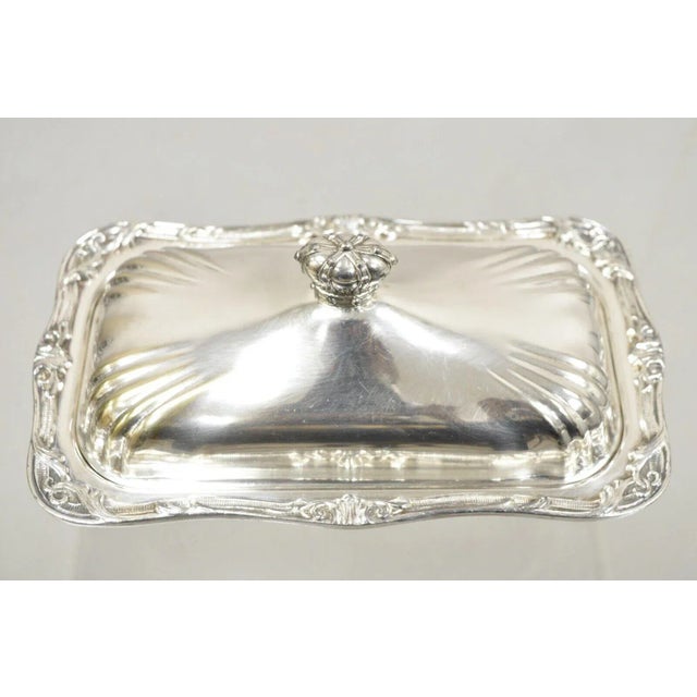 Mid 20th Century Vintage Coronet Silver Victorian Silver Plated Covered Butter Dish Crown Handle For Sale - Image 4 of 11