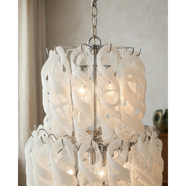 Venini Vintage Italian White Glass Spiral Chandelier – Mid-Century Modern For Sale - Image 4 of 6