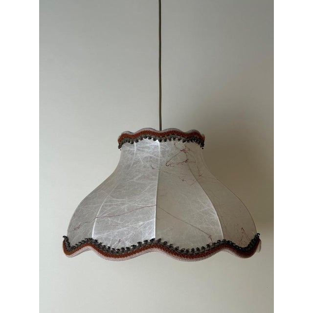Metal Vintage Fabric with Red Threads Cocoon Pendant Lamp, 1970s For Sale - Image 7 of 14