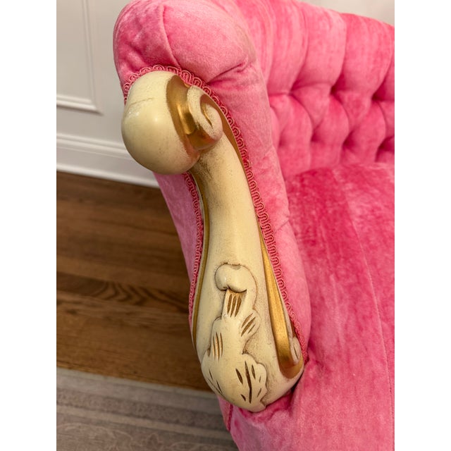 Rococo Vintage French Rococo Hot Pink Velvet Méridienne Chaise Lounges With Covers- A Pair For Sale - Image 3 of 7