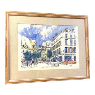 Large 24” X 30” Professionally Framed Paris Street Scene Drawing - Signed For Sale
