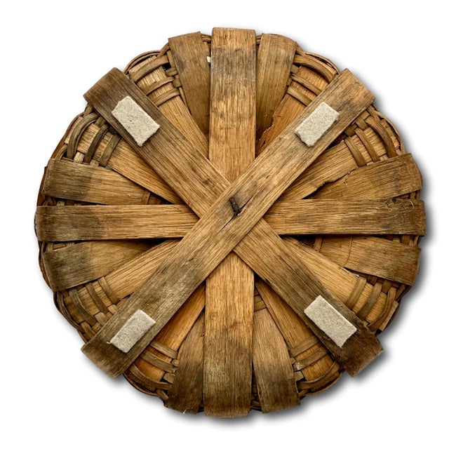 Large Size Substantially Made Antique American Hand Woven Ash Wood Splint Maine Apple Farm Basket For Sale - Image 16 of 18