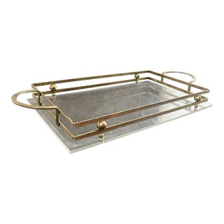 1960s Hollywood Regency Brass & Lucite Cocktail Tray For Sale