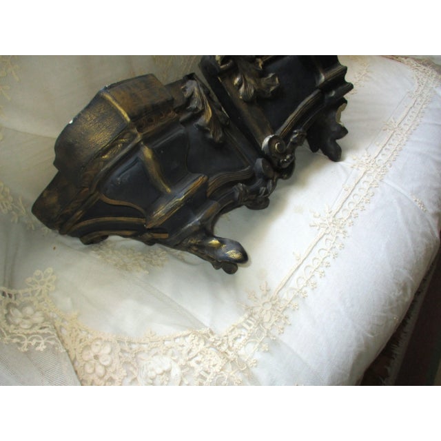 Plastic Vintage Ornate Louis XIV Style Acanthus Leaf Design Slate Blue & Gold Corbels- Set of 2 For Sale - Image 7 of 10