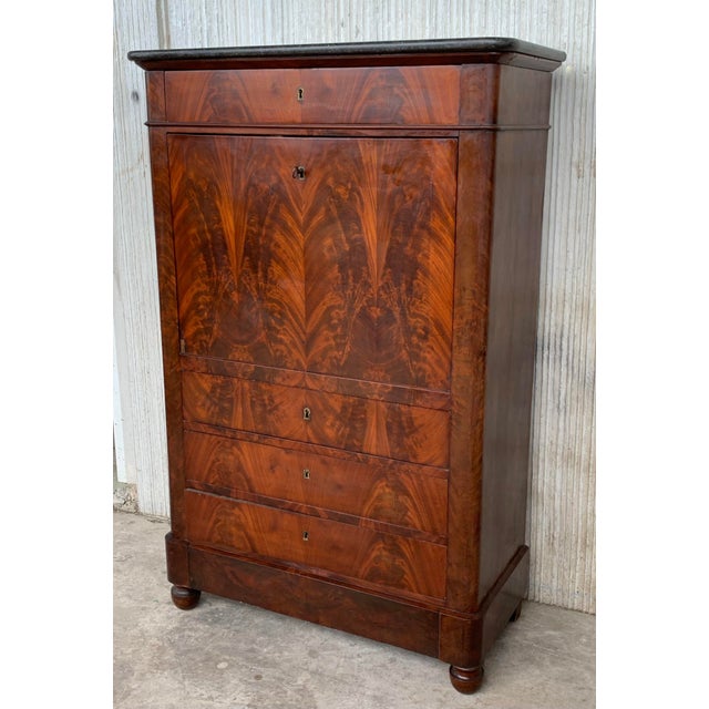 19th Century Classical Charles X Burled Mahogany Secretaire For Sale - Image 4 of 10